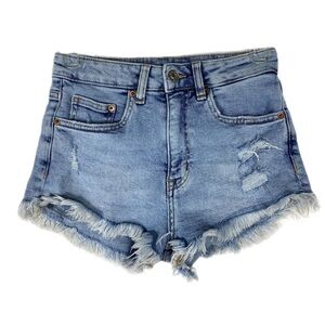 H&M Divided High Waisted Vintage Wash Frayed Hem Ripped Jean Shorts